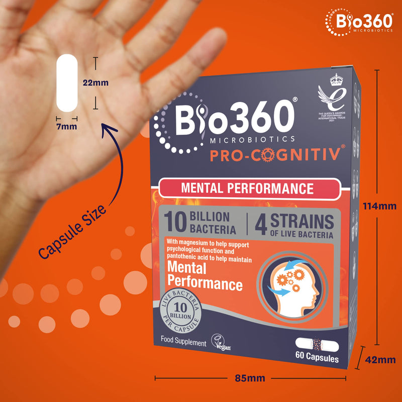 Natures Aid Bio360 Pro-Cognitiv Probiotic 10 Billion Live Bacteria CFU - Supports Brain Health and Mental Performance - High Strength - Vegan, Gluten Free, Non-GMO - 60 Capsules Pro-Cognitiv 60 Capsules