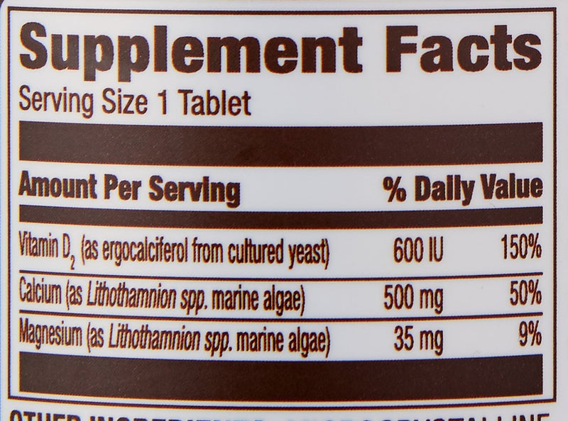 [Australia] - Amazon Elements Calcium plus Vitamin D, Calcium 500mg with D2 600IU, Vegan, 65 Tablets (2 month supply) (Packaging may vary), Supports Strong Bones and Immune Health 65 Count (Pack of 1) 