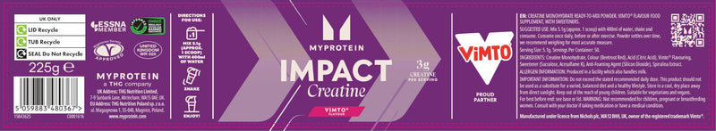 Myprotein Impact Pure Creatine Monohydrate – Vimto - 255g (50 Servings) | Micronised Creatine Powder | 3g Per Serving – Iconic Fruity Flavour – Nutritional Supplement – Muscle & Performance Booster 250 g (Pack of 1)