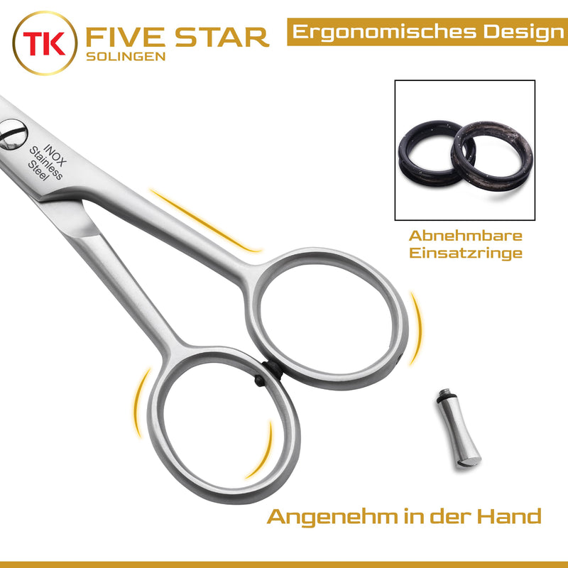 [Australia] - TK FIVE STAR SOLINGEN® Professional 5 inch small sharp beard scissors, hair cutting scissors, hairdressing scissors for men, hairdressers, children, women, suitable for fine hair. Rustproof with micro-serration 