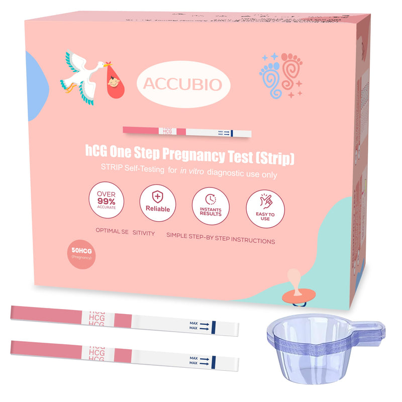 Pregnancy Test Strips with Urine Cups, hCG Detection Home Pregnancy Tests, Sensitive & Over 99% Accurate, 50 Count Individually Wrapped, Rapid hCG Test Strips, 5mm Wider 25mIU/mL