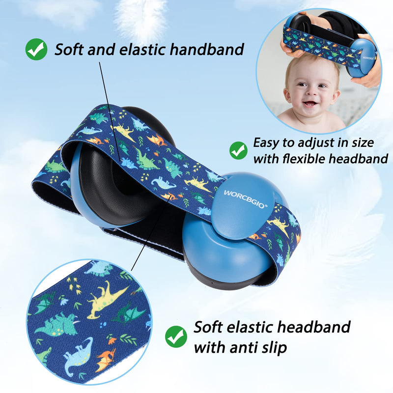 [Australia] - Infant Ear Protection Noise Cancelling Baby Ear Muffs, Toddler Hearing Protection with Adjustable Elastic Headband (Dinosaur,Blue Dino 