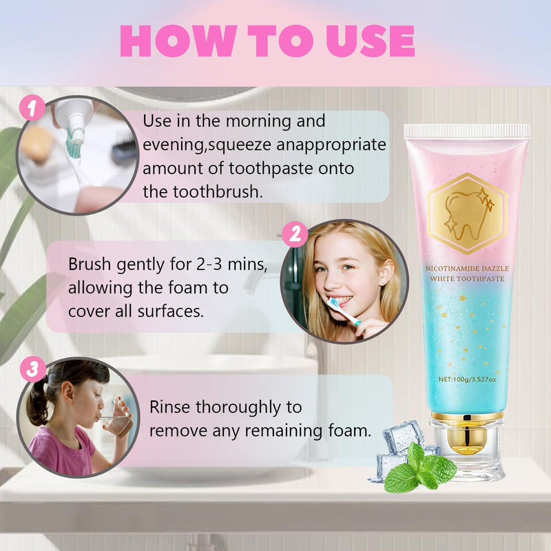 2PCS Niacinamide Whitening Toothpaste, Intensive Stain Removal & Teeth Brightening for Fresh Breath, Deep Cleaning, Enamel Safe & Gum Care (2 Pack)