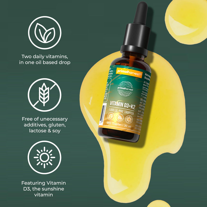 Primal Vitamin D3 & K2 Drops by Primal Harvest - Nutritional multivitamin with MCT Oil, Liquid Vitamin with Dropper Bottle, for Men and Women, 980 Drops (1 Pack) 30 ml (Pack of 1)
