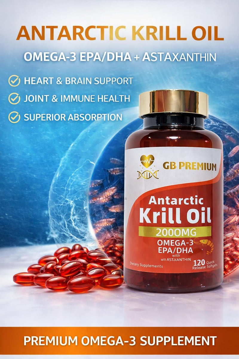 Antarctic Krill Oil 2000mg, Omega-3 EPA & DHA with Astaxanthin and Phospholipids, High Strength Krill Oil Supplement, 120 Softgels