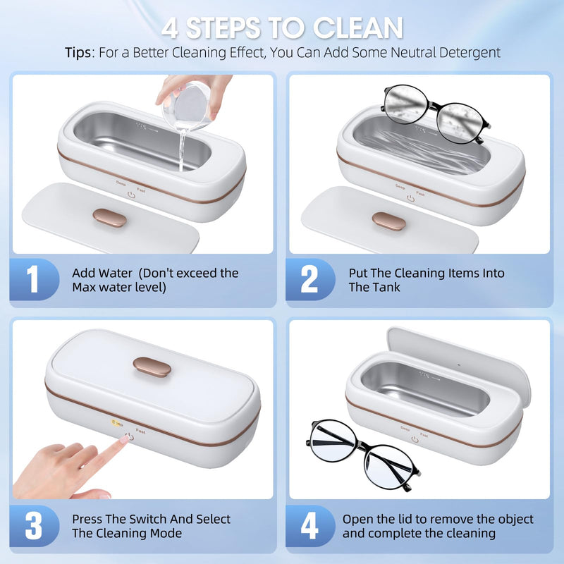 [Australia] - Ultrasonic Jewelry Cleaner, 47KHZ Ultrasonic Glasses Cleaner Machine Portable with Two Timer Silver Jewelry Cleaner for Necklaces, Coins, Dentures, Eyeglasses, Watches, Rings 