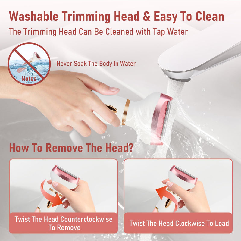 [Australia] - Women Electric Razors Shavers, Lady Bikini Trimmer 4 in 1 Electric Shaver Razor for Women Waterproof Wet/Dry Face Razors for Nose Eyebrow Arms Underarm Legs Pubic Area Painless Facial Hair Removal 