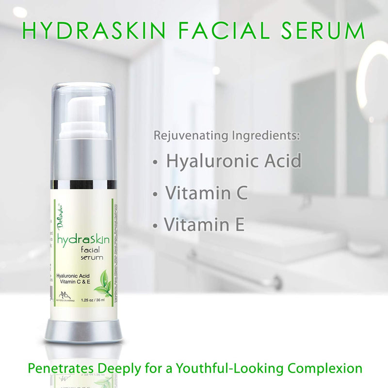 Deluvia Vitamin C Serum for Face, Hyaluronic Acid Facial Serum, Hydrating Serum with Moisturizing Vitamin E & Organic Aloe Vera for Sensitive and Dry Skin