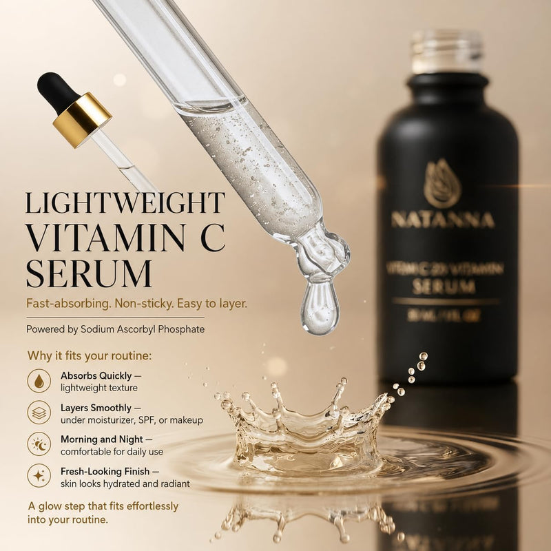 Vitamin C Serum with Sodium Ascorbyl Phosphate – Natanna STEM C-20 – Gentle Face Serum for Sensitive Skin – Stable Vitamin C, Lightweight & Fast Absorbing – 1 fl oz / 30 ml