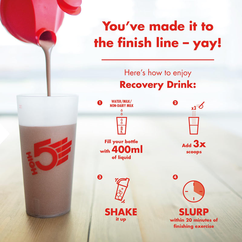 HIGH5 Recovery Drink - Carbohydrate and Whey Protein Powder (20g) for Muscle Recovery with Electrolytes Powder - Fast-Absorbing Post Workout Shake (Chocolate Milkshake, 450g - 9 Servings) Chocolate 450 g