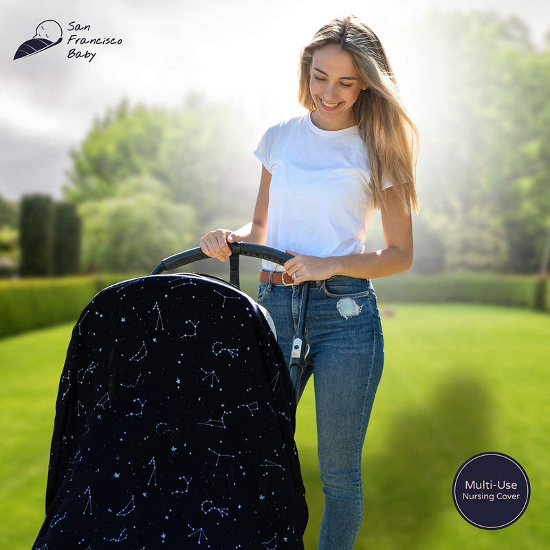 [Australia] - Cotton Nursing Cover - Large Breastfeeding Cover with Built-in Burp Cloth & Pocket - Soft, Breathable, Chemical-Free, 360° Coverage, Black Nursing Cover for Breastfeeding by San Francisco Baby Premium Black 