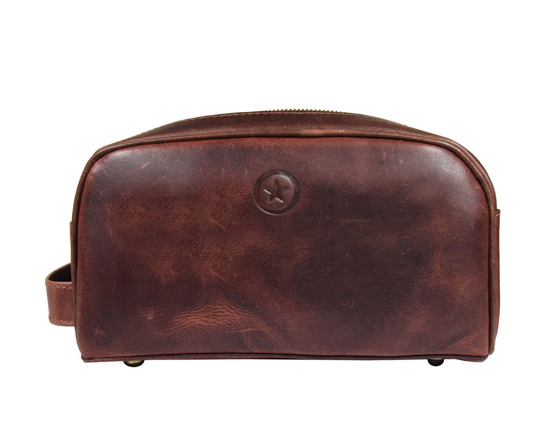 10" Premium Leather Toiletry Travel Pouch With Waterproof Lining | King-Size Handcrafted Vintage Dopp - Kit By Aaron Leather Goods (Dark Brown) Dark Brown