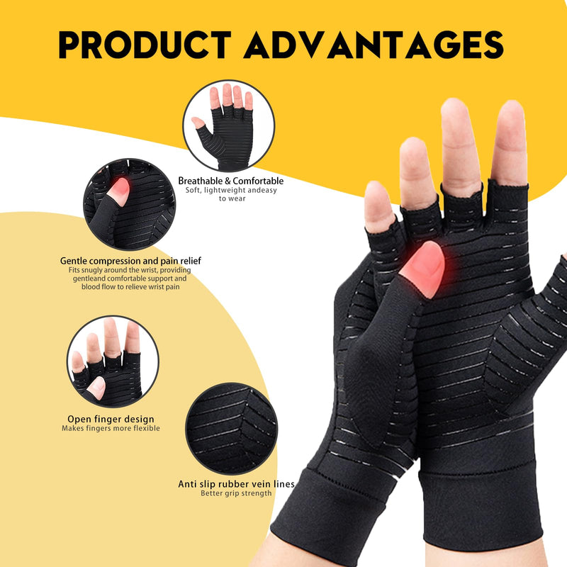 [Australia] - Copper Compression Gloves: Fingerless Arthritis Pain Relief for Carpal Tunnel, Rheumatoid & Tendonitis - Men & Women Medium 