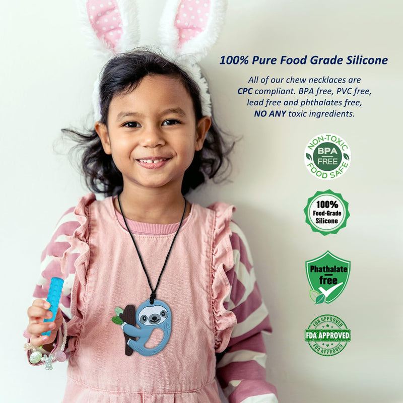 [Australia] - Sensory Chew Necklace for Kids Boys Girls, 6 Pack Silicone Chew Toys for Kids with ADHD Autism, Anxiety, Chewy Necklace Sensory Reduce Adults Children Chewing Fidgeting Blue 