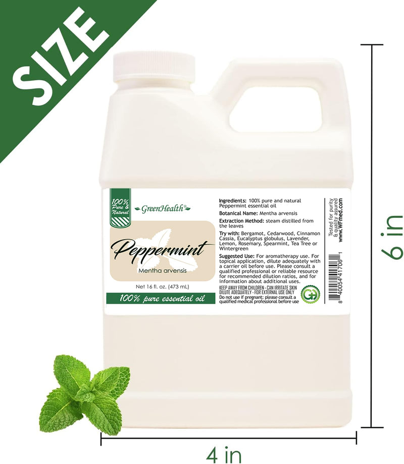 [Australia] - 16 fl oz - Peppermint Essential Oil 100% Pure, Uncut, 16 fl oz - GreenHealth 16 Fl Oz (Pack of 1) 