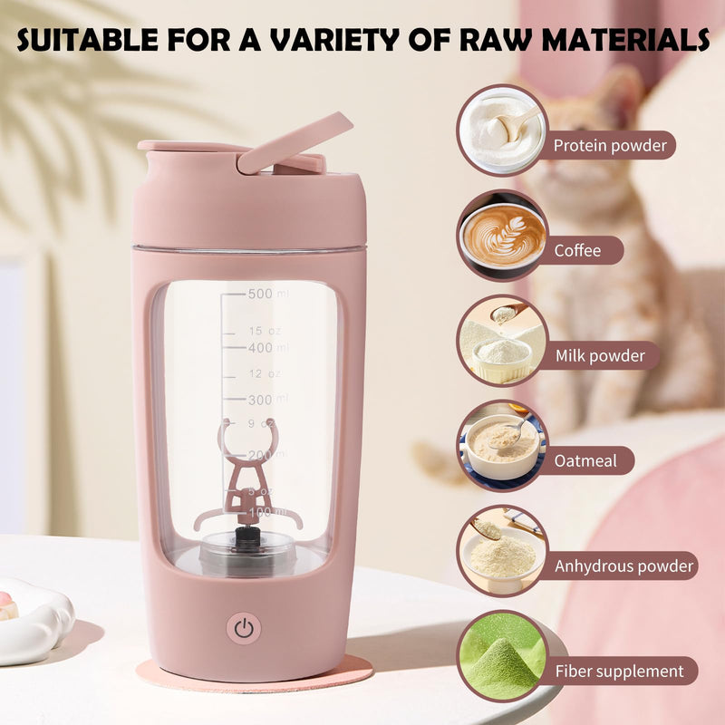 [Australia] - Shaker Bottle, Electric Shaker, USB C Rechargeable Electric Mixer, Refillable, Powerful for Smooth Protein Shakes - Includes Additional Storage, Cup 600ml (Pink) Pink 
