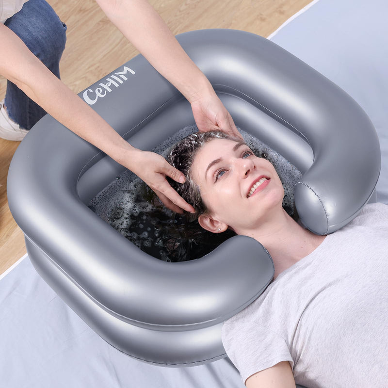 [Australia] - Inflatable Shampoo Basin - Portable Shampoo Bowl, Hair Washing Basin for Bedridden, Disabled,Injured, Hair Wash Tub for Dreadlocks and at Home Sink Washing (Silvery) Silvery 