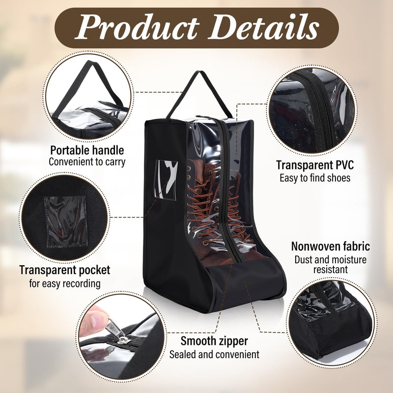 Sanwuta 4 Pcs Black Portable Boots Bag for Cowboy Boots Tall Boot Storage Bags Portable Waterproof Protector Tools for Travel and Daily Wardrobe Shoe Cabinet and Other Home