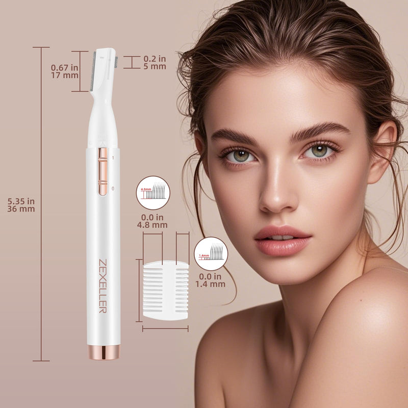 [Australia] - Upgraded Eyebrow Trimmer, Precision Facial Hair Trimmer with Comb, Battery Operated Painless Electric Eyebrow Razor Facial Hair Remover Face Chin Neck, Upper-Lip, Peach-Fuzz 