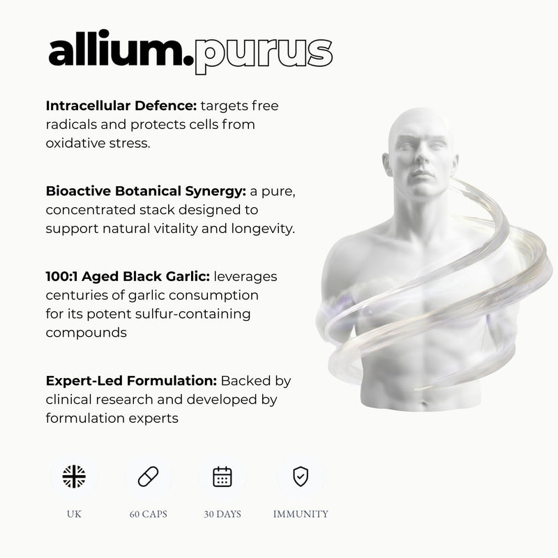 Allium Purus Antioxidant & Immunity Supplement – 60 Capsules with Beetroot, Turmeric, Ginger & Aged Black Garlic – Formulated for Systemic Wellness and Daily Vitality - GMP - Vegan - Non GMO