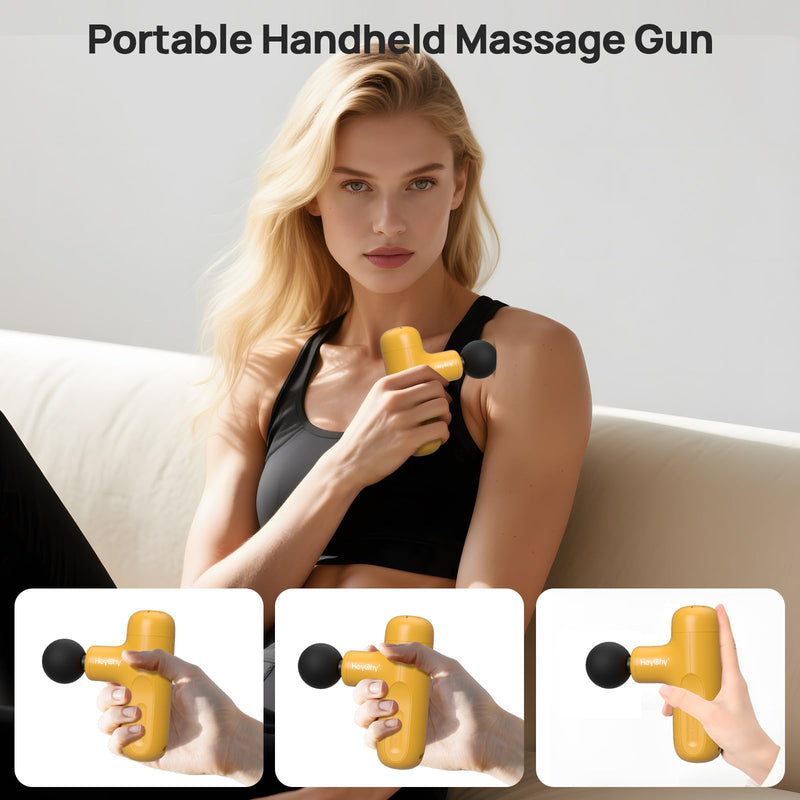 [Australia] - Mini Massage Gun Deep Tissue, Handheld Portable Mini Travel Size Percussion Deep Tissue Massager with 4 Attachments & 5 Speeds, Ideal Gift for Men & Women, Yellow 