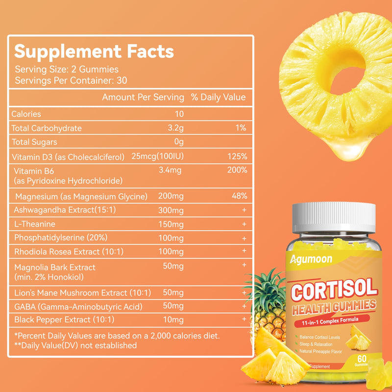 Cortisol Gummies for Women, Cortisol Supplements - 120 Gummies | with Ashwagandha, Magnesium, L-theanine, for Relaxation and Mood Support, Sugar Free, Vegan 60 Count (Pack of 2)