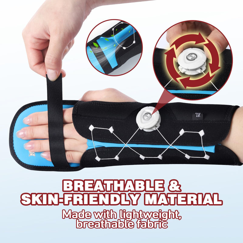 Resting Hand Splint with Adjustable Knob, Night Immobilizer with Removable Splints for Pain Relief, KTQUICK Hand&Wrist Brace for Carpal Tunnel, Stroke Recovery, Arthritis, Tendinitis -Right Hand Large Right Hand