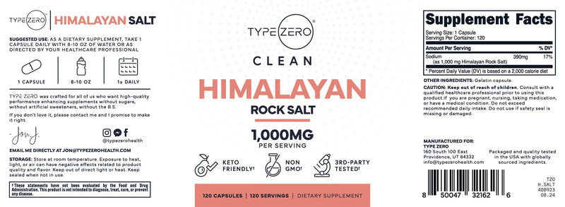 [Australia] - Type Zero Himalayan Rock Salt Capsules (120 Capsules) (1000mg per serving) 
