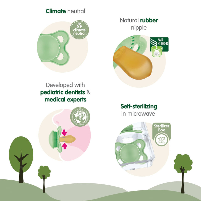 [Australia] - MAM Original Latex Pacifiers, Binky Pacifier for 0-6 Months, Natural Rubber Nipple, Made from Bio-Circular Materials, Easy to Clean, with Sterilizer Case, 2 Count Binkies Unisex 0-6 Month 