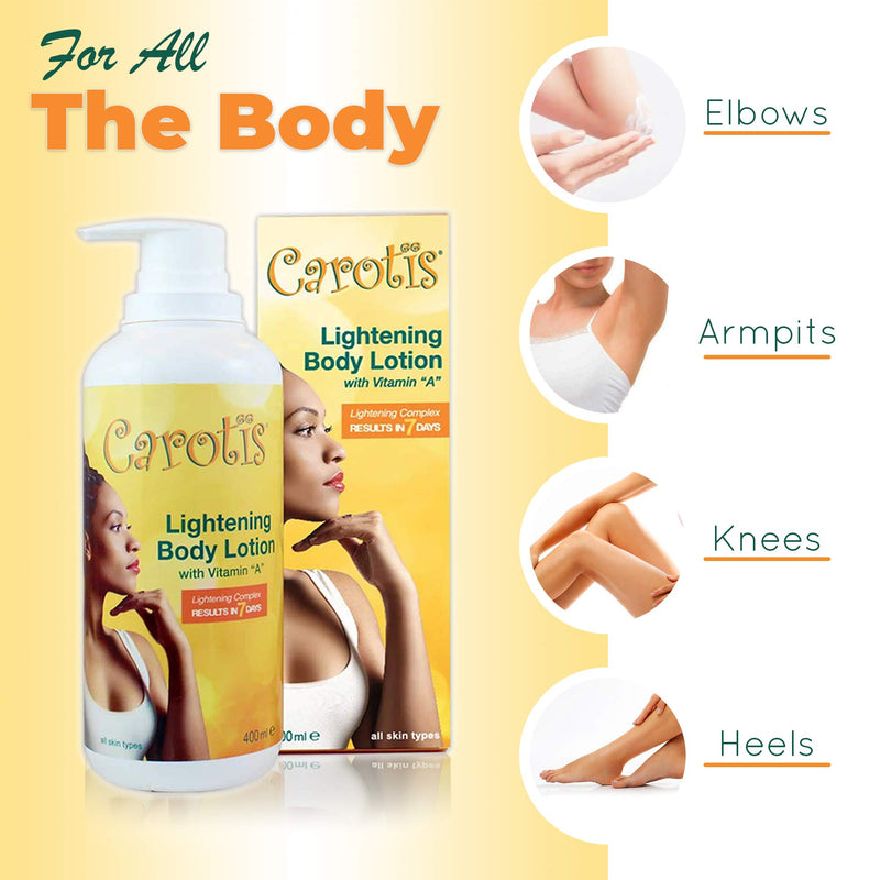 CAROTÏS, Skin Brightening Lotion - 13.5 Fl oz / 400ml |For Body, Knees, Elbows, Hands, with Carrot Oil and Vitamin A