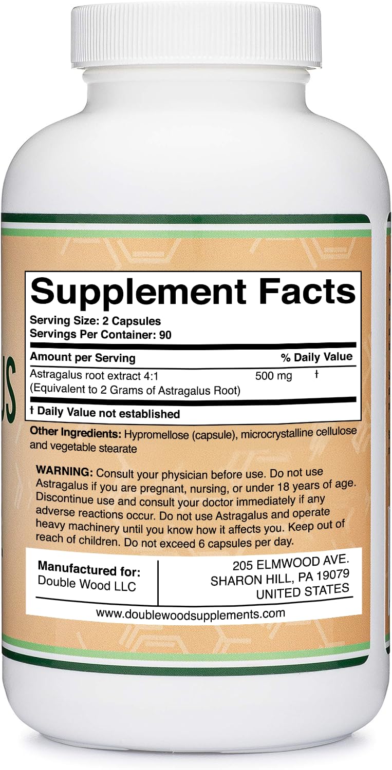 [Australia] - Double Wood Supplements Immune Boosting Astragalus 500mg 180 Capsules - Rich in Flavonoids and Polysaccharides - Non-GMO, Gluten Free, Third Party Tested 