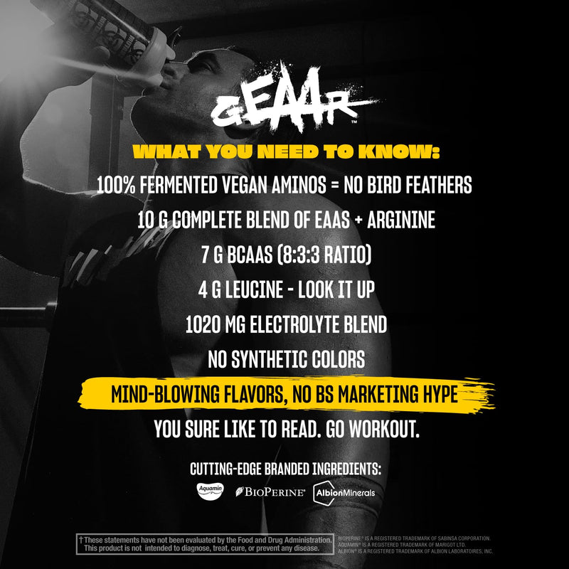 MUTANT GEAAR | 9.4g of EAA Powder + Arginine, 7g BCAAs, 4g Leucine, Electrolytes, Coconut Water, No Artificial Colours or Flavours | 30 Servings | Blue Raspberry
