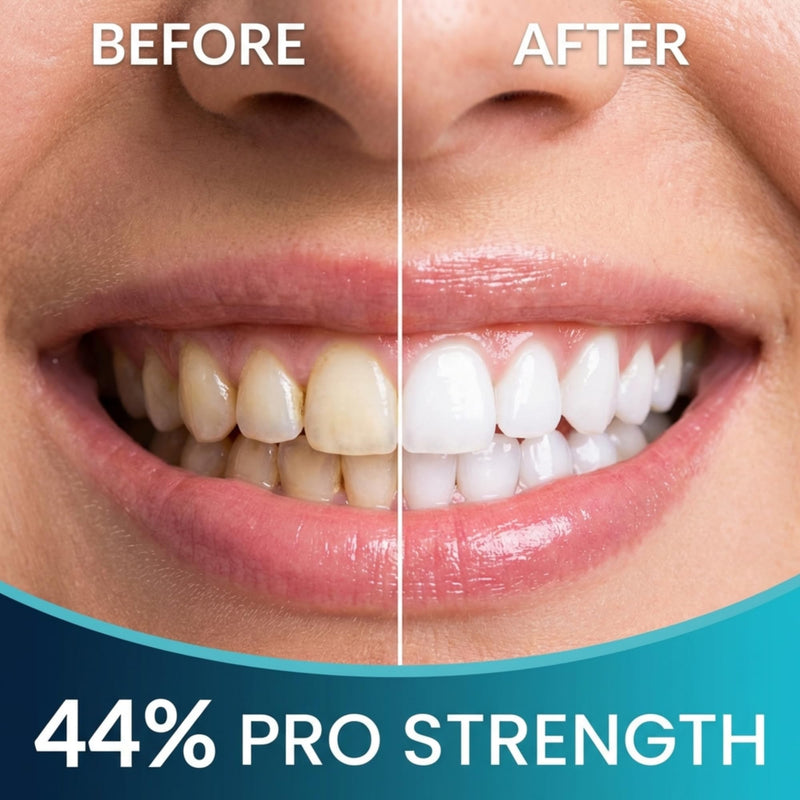 Teeth Whitening Gel with Trays 44% Carbamide Peroxide 5 Syringes - 50+ Uses | Enamel Safe Dentist Strength Tooth Whitener Removes Coffee, Wine, Tobacco Stains, Vegan, Gluten Free, 2 Trays Included