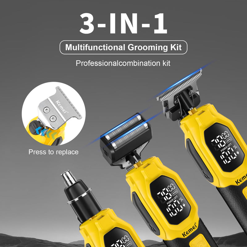 [Australia] - KEMEI Professional 3-in-1 Complete Grooming Tools for Men, Cordless Beard Trimmer, Electric Facial, Ear & Nose Trimmer, Rechargeable Hair Clippers, Gifts for Men 