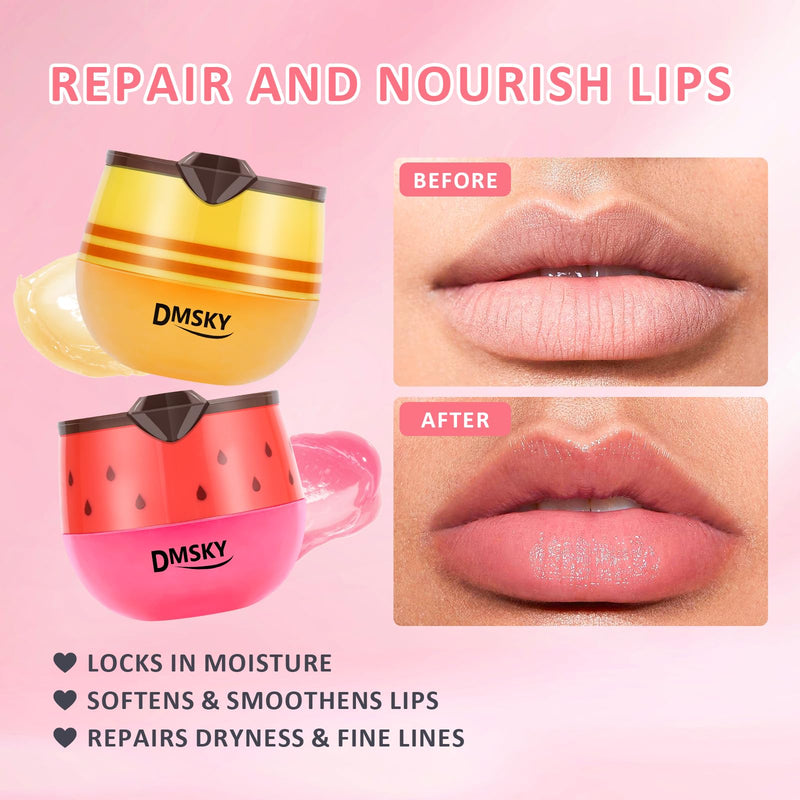 DMSKY 12 PCS Bee Lip Balm Honey Pot, Bulk Propolis Lip Mask 6 Flavors | Lip Sleeping Mask for Dry & Cracked Lips, Deeply Moisturizes with Beeswax & Vitamin E, Skincare Gifts for Women Girls 2*Strawberry & Green Apple & Peach & Lemon & Honey & Grape