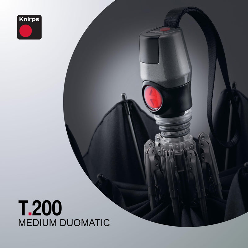Knirps T.200 Duomatic Compact Lightweight Automatic Travel Umbrella in Dark Grey, Large 38in Canopy, Transparent UPF 50+ Absorbs 95% UVA & 98% UVB Solar Rays, OEKO-TEX Certified, Windproof 93mph