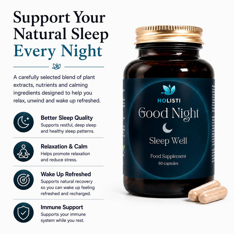 Goodnight Sleep & Stress Relief | Ashwagandha, L-Theanine & Reishi | Made in UK | Vegan Capsules | 30 Day Supply | Melatonin Free | Stress & Sleep Support