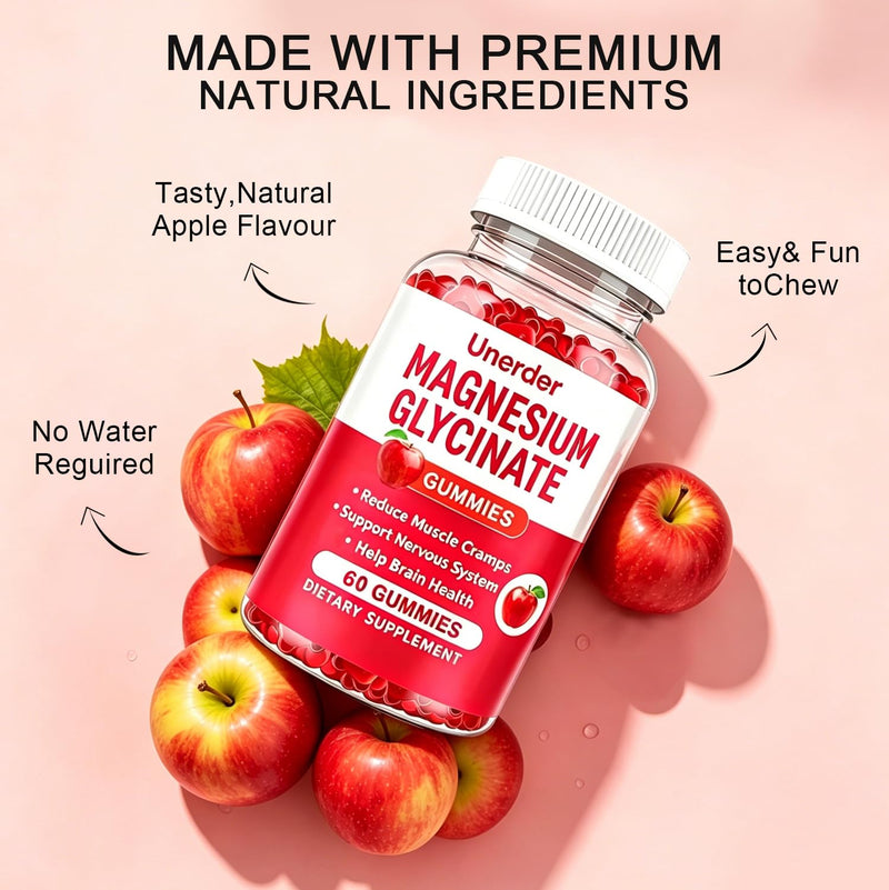 Magnesium Glycinate Gummies - 400mg High Absorption Formula for Sleep, Stress Relief & Muscle Health - Apple Flavor, 30 Days Supply for Adults,Non-GMO