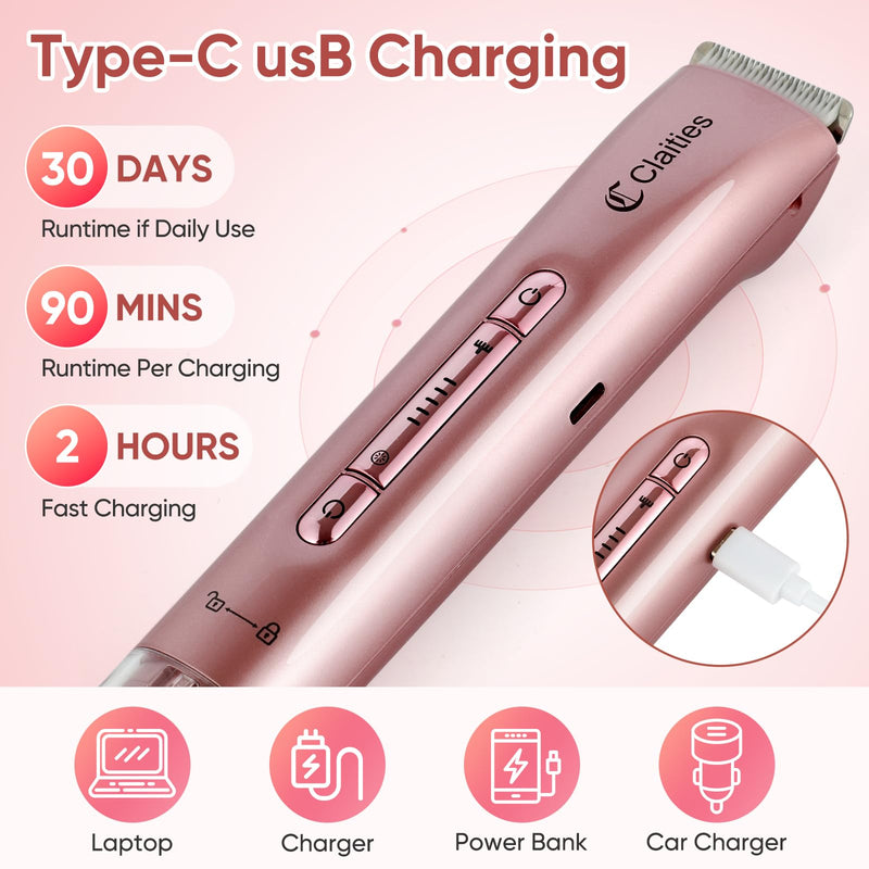 2 in 1 Women Electric Shaver Dual Head Bikini Trimmer for Women IPX7 Waterproof Wet & Dry Use Body Hair Trimmer and Facial Hair Remover for Bikini Underarm Leg Arm Body Face（Rose Gold）