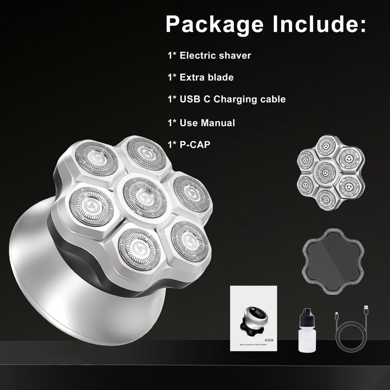 [Australia] - Bald Head Shavers for Men,Magnetic 7D Rotary Electric Shaver Bald Head,Cordless USB-C Rechargeable Face Beard Razors,IPX6 Waterproof Wet/Dry Shaving with LED Display White 