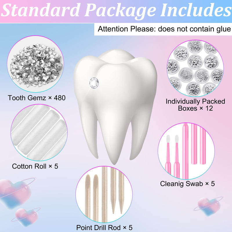 [Australia] - Leelosp 480 Pcs Tooth Gem Kit DIY Teeth Crystals Jewelry Fashionable Teeth Gems Kit Artificial Crystal Tooth Reflective Ornaments (Without Glue) (White) 