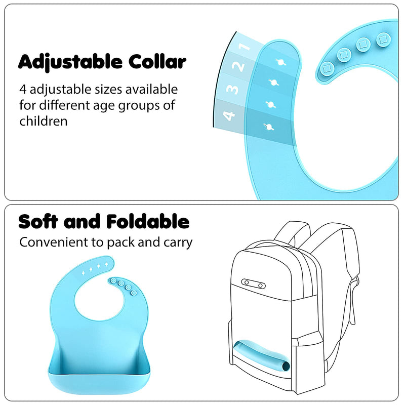 [Australia] - Silicone Bibs for Babies & Toddlers Set of 3, Silicone Baby Bibs for Boy and Girl, Adjustable Soft Waterproof Bibs 