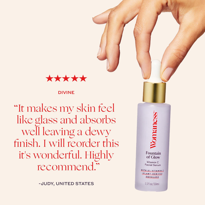 Womaness Fountain of Glow - Vitamin C Face Serum, Brightening Glow Serum with 8% Vitamin C & Plant-Derived Squalane Oil, Antioxidant Serum for Even Skin Tone, Menopause & Perimenopause Care - 30ml 1 Fl Oz (Pack of 1)