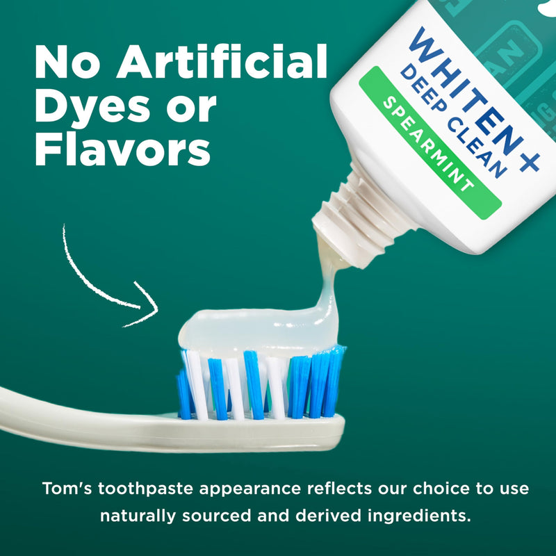Tom's of Maine Whiten Plus Deep Clean Whitening Toothpaste, Mint, 3Pk, 4 oz | Spearmint, Natural Toothpaste with Fluoride, Removes 95% of Stains, Enamel Safe Formula, Whitens Without Causing Sensitivity 4 Ounce (Pack of 3)
