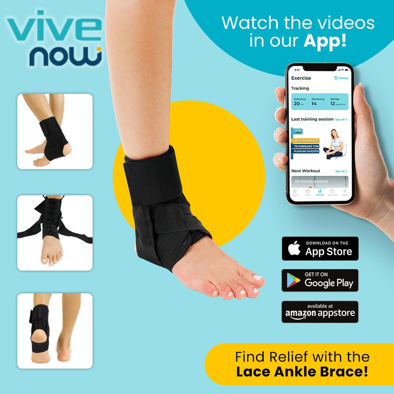Vive Lace Up Ankle Brace - Men, Women Foot Support Stabilizer Compression Sleeve - Sprained Adjustable Leg Splint - Sprain Rolled Immobilizer Wrap Guard for Running, Volleyball, Basketball, Soccer (M) Medium (Pack of 1)