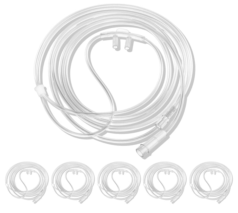 [Australia] - 5 Pack Soft Nasal Oxygen Cannula for Adult - 7 Feet, Standard Connector, Kink Resistant, Lightweight Tubing for Comfortable Oxygen Delivery, Green 