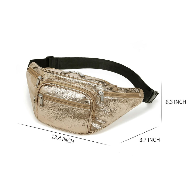 Fashion Signature Series Faux Leather 6 Pockets Fanny Pack Waist Pack (Rose Gold) New Rose Gold