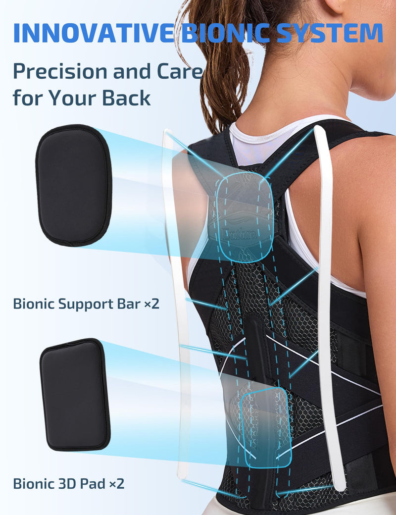 [Australia] - Posture Corrector for Women and Men with Bionic System, Precise Full Back Support Back Brace for Upper and Lower Back Pain Relief with Two 3D Pads Black M (Waist 32''-40'') 