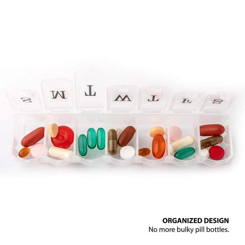 Deke Home - Weekly Pill Organizer, 7 Day Pill Box with Large Compartments & Snap-Shut Lids, Easy Open, BPA Free Plastic Medicine Organizer for Pills, Vitamins & Supplements, Travel Friendly 7 Count (Pack of 1)