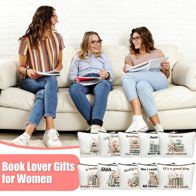 50 Pcs Book Club Gifts Book Lovers Makeup Bag Gifts for Women Cosmetic Bag with Zipper Pouch for Teen Adult Women Lovers Librarian Bookish Club Gifts Bulk 50 Pcs Books